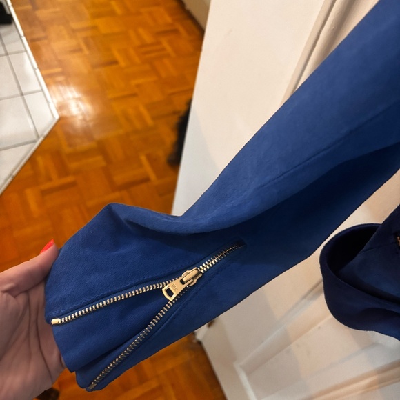 Club Monaco cobalt blue leather Moto jacket - Picture 4 of 9